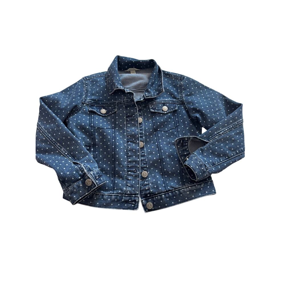 Lands end 7/8 blue denim polka dot jean jacket euc and perfect shaped fit